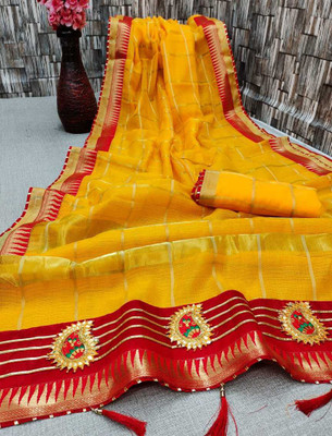 Kanooda Prints Woven Kota Doria Net Saree(Multicolor)