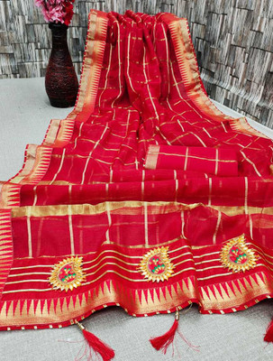 Kanooda Prints Woven Kota Doria Net Saree(Multicolor)