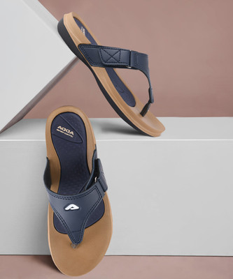 Adda Women Flip Flops(Beige, Navy , 5)