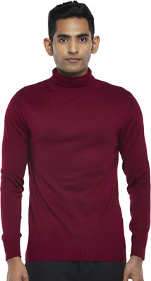 Byford by Pantaloons Solid Turtle Neck Casual Men Maroon Sweater