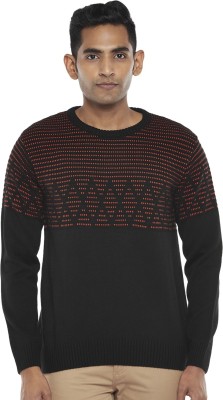 Byford by Pantaloons Woven Round Neck Casual Men Black Sweater