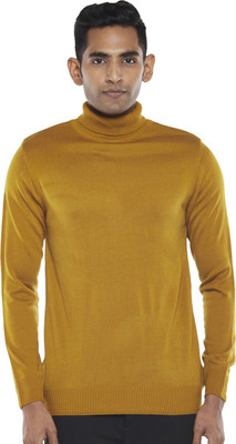 Byford by Pantaloons Self Design Turtle Neck Casual Men Yellow Sweater