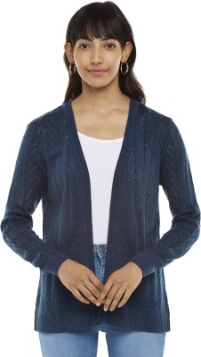 Honey By Pantaloons Self Design V Neck Casual Women Blue Sweater