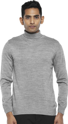 Byford by Pantaloons Self Design Turtle Neck Casual Men Grey Sweater