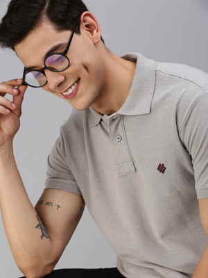 ONN Striped Men Polo Neck Grey T-Shirt