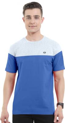 Triptee Color Block Men Round Neck Light Blue T-Shirt