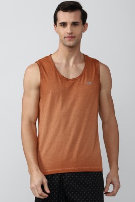 PETER ENGLAND Solid Men Round Neck Orange T-Shirt