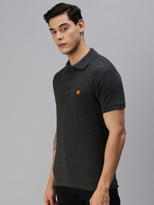 ONN Striped Men Polo Neck Grey T-Shirt