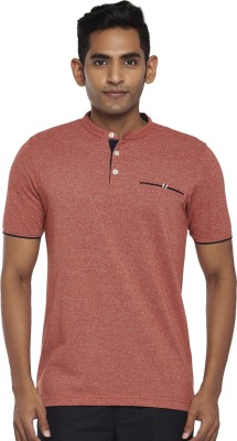 Byford by Pantaloons Solid Men Mandarin Collar Maroon T-Shirt