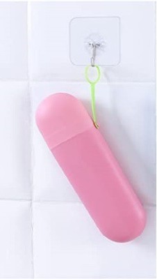 VYATIRANG 1 Pack Toothbrush Toothpaste Travel Container Cases With Hanger Plastic Toothbrush Holder(Pink)