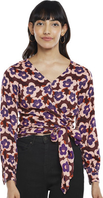 PEOPLE Casual Printed Women Brown Top
