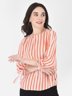 CRIMSOUNE CLUB Casual Striped Women Orange Top