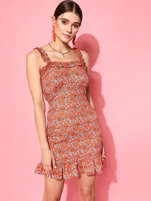 STREET9 Women Peplum Orange Above Knee/Mid Thigh Length Dress