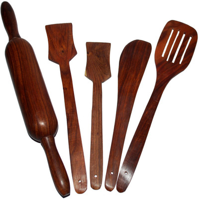 

Kitchenara Wooden Ladle Set Wood Ladle(Brown, Pack of 5)