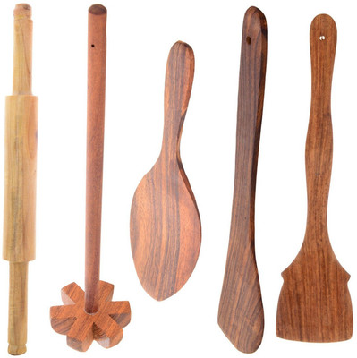 

Petals 5pcs Wooden Kitchen Tool Set Wooden Ladle(Brown, Pack of 5)