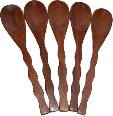Indoart Flat Frying Cook & Serve Spoon Art No: 5sia-Kt10 Wood Ladle(Brown, Pack of 5)