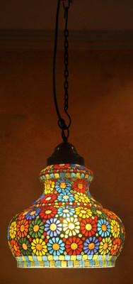 52% OFF on Lal Haveli Home Decorative Light Pendant Ceiling Lamp Multicolor Glass Table Lantern(25.4 cm X 25.4 cm, Pack of 1)