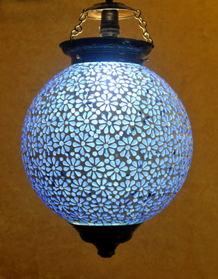 57% OFF on Lal Haveli Home Decoration Pendant Ceiling Light Night Lamp Blue Glass Lantern(30.48 cm X 25.5 cm, Pack of 1)
