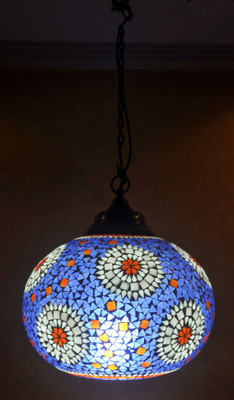 40% OFF on Lal Haveli Home Decorative Light Pendant Ceiling Lamp Blue Glass Table Lantern(20.32 cm X 30.48 cm, Pack of 1)