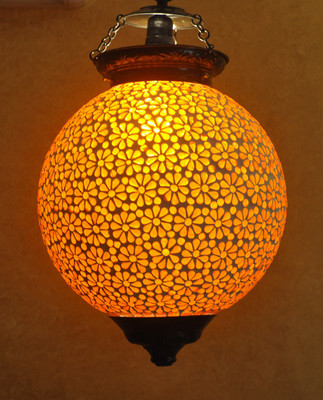 65% OFF on Lal Haveli Home Decorative Light Pendant Ceiling Lamp Orange Glass Hanging Lantern(30.48 cm X 25.5 cm, Pack of 1)