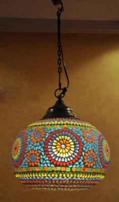 40% OFF on Lal Haveli Home Decorative Light Pendant Ceiling Lamp Multicolor Glass Table Lantern(20.32 cm X 30.48 cm, Pack of 1)