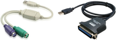 Techvik Set of Male to Female 36 Pin Parallel Port Printer Adapter Connector and Keyboard/Mouse Converter PS2 to USB Cable Combo Set Black, White