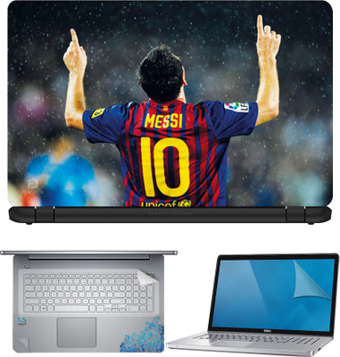 

FineArts Lionel Messi 3 4 in 1 Laptop Skin Pack with Screen Guard, Key Protector and Palmrest Skin Combo Set(Multicolor)