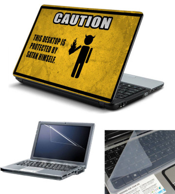 

Geek Caution Logo Satan Logo Desktop Computer 3in1 Laptop Skins with Laptop Screen Guard and Key Protector HQ 15.6 Inch Combo Set(Multicolor)