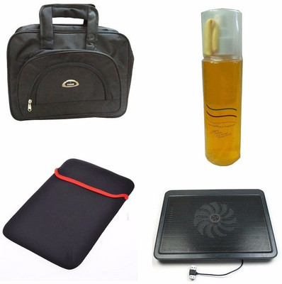 De TechInn Combo Of 4 In 1 Laptop Bag ,Cooling pad, Laptop Sleeves And Screen Cleaning Kit Combo Set Multicolor