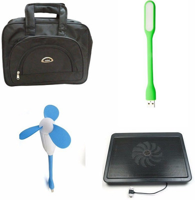 De techinn Combo Of 4 In 1 Laptop Bag ,Cooling pad, Usb Fan And Led Usb Light Combo Set Multicolor
