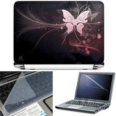 FineArts Butterfly With Heart 3 in 1 Laptop Skin Pack With Screen Guard & Key Protector Combo Set(Multicolor)