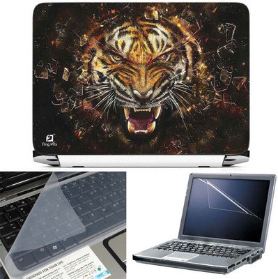 FineArts Tiger Broken Glass 3 in 1 Laptop Skin Pack With Screen Guard & Key Protector Combo Set(Multicolor)