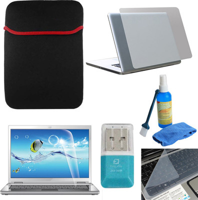 FineArts Transparent 6 in 1 Laptop Skin Pack With Reversible Sleeves, SD Card Reader Cleaning Kit Combo Set Multicolor
