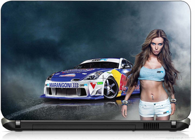 

VI Collections SPORTY CAR WITH BEAUTIFUL BABE PRINTED VINYL Laptop Decal 15.5