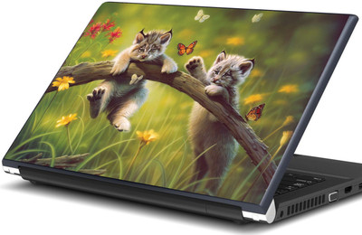 

Artifa Two cute animals playing with butterflies Vinyl Laptop Decal 15.6