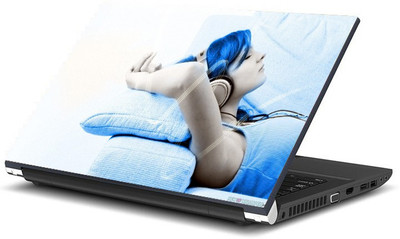 

Geek Blue hair girl listening to music Laminated Vinyl Laptop Decal 15.6