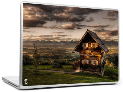 Print Shapes Wooden cabin with landscape at night Vinyl Laptop Decal 15.6