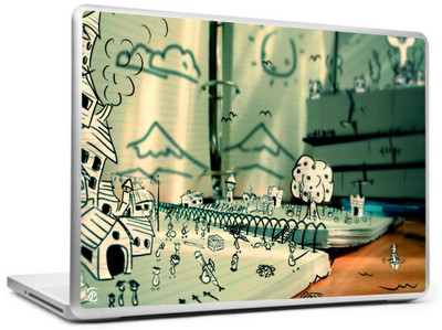 

Print Shapes House & tree paper painting Vinyl Laptop Decal 15.6