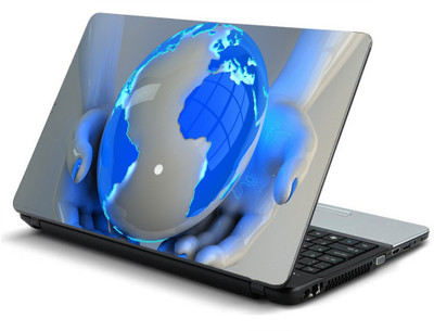 

Geek hand globe neon lights HQ Laminated Vinyl Laptop Decal 15.6