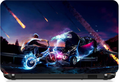 

Print Shapes Neon car and cycle accident Vinyl Laptop Decal 15.6