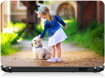 Box 18 Cute Girl & Dog1527 Vinyl Laptop Decal 15.6