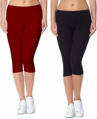 Kanna Fabric Capris for Womens/Girls 3/4 Leggings for Women Capri of Women Women Black, Maroon Capri