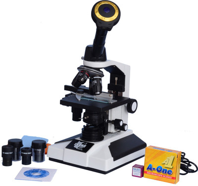 E S A W Monocular Compound Microscope With Semi Plan Achro Objectives And 3.0mp Cmos Camera With Software And Usb Cable, 40x-1500x Magnification, Led Illumination With Kit(50 Blank Slides+Cover Slips+ Dust Cover)(White)