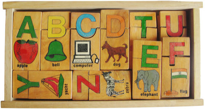 

Little Genius Wooden Alphabet With Picture Matching Cube Set(Multicolor)