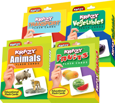 

Mind Wealth Krazy Combo Mini Flashcards set of 4 (Fruits, Animals, Transports & Vegetables)(Multicolor)