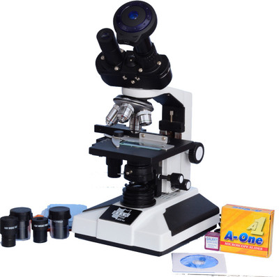 E S A W Pathological Doctor Compound Student Binocular Microscope, 40x-1500x Mag., Led Illumination With Brass Objectives, 5.0mp Cmos Camera And Kit(Containing 50 Blank Slides+Cover Slips+Cleaning Cloth+Dust Cover)(White)