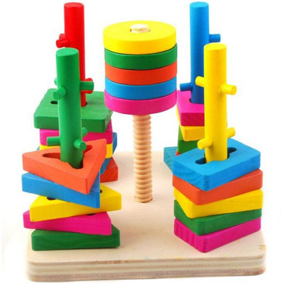 

Allin1 Wooden Educational Preschool Shape Color Recognition Geometric Board Block Stack Sort Chunky Puzzle Toys, Birthday gifts toy for age 3 4 5 Years Old and Up Kid Children Baby Toddler Boy Girl(Multicolor)