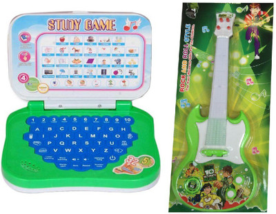 

New Pinch combo of Mini English Learning Laptop & Musical Guitar Fetching Light and Sound(Multicolor)