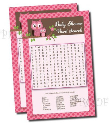 

All-Ewired-Up Word Find/Search - Baby Shower Game - Pink Owl (50-sheets)(Multicolor)