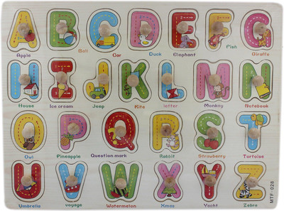 

Tootpado A-Z Wooden Alphabet Puzzle Picture Board With Knobs - (1c240) - Learning Educational Math Toys for kids 18M+(Multicolor)